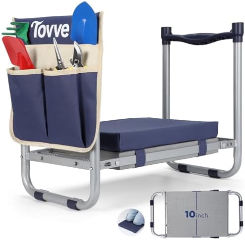 Tovve Foldable Garden Kneeler and Seat, Heavy Duty Garden Stool with 10" Wide Detachable Kneeling Pad, Portable Garden Bench Chair with Large Garden Tool Bag, Gardening Gifts for Women, Seniors, Mom by Tovve