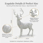 Resin 19.68 Inch Height Standing Deer Statue Animals Sculpture Garden Art Decor Yard Ornament Lawn Garden Outdoor Patio Decoration Figurine White - Image 3