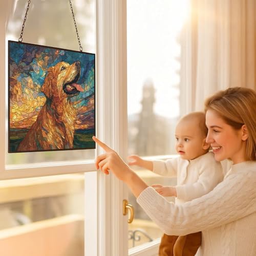 Customized Rectangle Mosaic Happy Golden Retriever Stained Glass Window Hanging, Stained Glass Suncatcher for Women, Window Decor Perfect Home Décor - Image 5