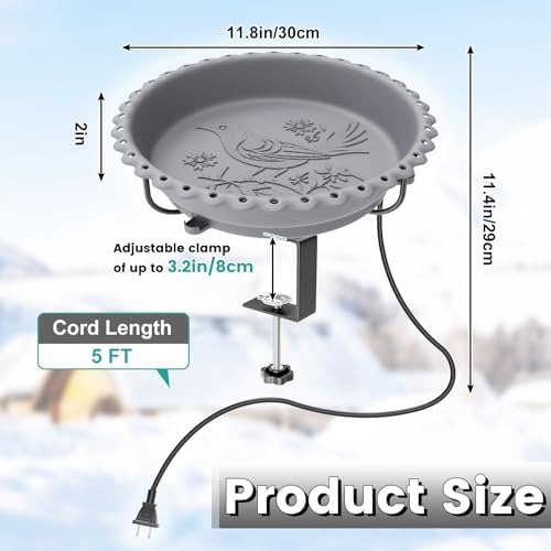 Heated Bird Bath for Outdoors,Deck Railing Heated BirdBaths,Grey - Image 5