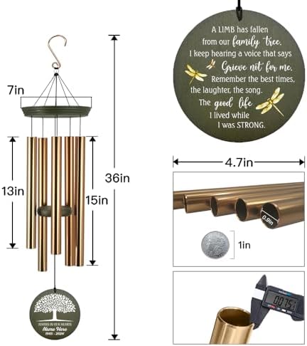 Personalized Life Tree Wind Chimes Dragonfly Windchime Outside - Image 7