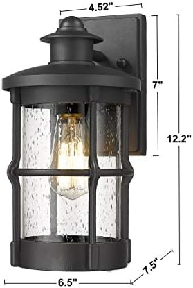 Outdoor Wall Sconces, Outdoor Wall Lights, Exterior Wall Mount Lighting, Exterior Fixture in Black Finish with Seeded Glass for Porch, Garage, Patio, Hallway, Entryway, Black 1 Pack - Image 2