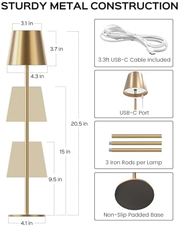 JACKYLED Cordless Table Lamps Rechargeable, 3 Height, 5000 Capacity - Image 4