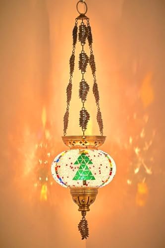 DEMMEX Turkish Moroccan Colorful Mosaic Christmas Theme Holidays Hanging Candle Holder Lantern with Handmade Colorful Mosaic Glass Globe and Metal Leaf Chains, 24" (Xmas 2025) - Image 2