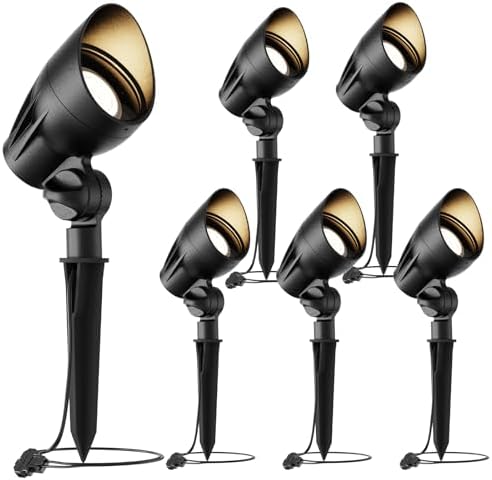 GOLDEN STAR Low Voltage Landscape Lights - 5W 400LM High-Intensity Spotlights, 12V AC Cast Aluminum Flood Lights, 2700K Warm White, Replaceable MR16 LED Bulb, with Corrosion-Proof Stakes by GOLDENSTAR