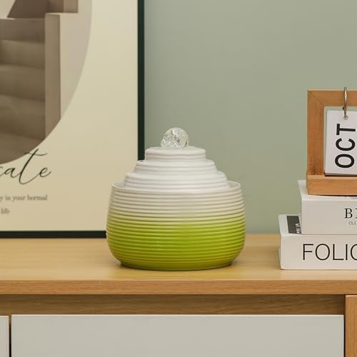 Indoor and Outdoor Fountain Water Feature Fall Ceramic Home Office Decoration mini Tabletop Desktop (Green with Ball S091) - Image 4