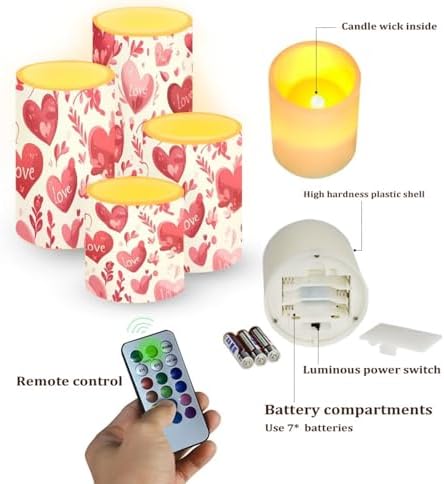 Battery Operated Candles with Timer 4 Pack Red Hearts Flameless Candles with Remote for Valentine's Day Dining Table LED Lamp for Porch Home Decorations - Image 2