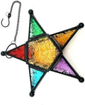 Windproof Tealight Holder Antique Multicolored Glass Moroccans Styles Home Garden Hanging Lamp Ornament Gift Colored Glass Wind Lamp Holder by Unknown