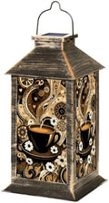 Solar Lantern Outdoor Garden Hanging Lantern Steaming Coffee Cup Abstract Brown Black Swirls Flowers Hearts Waterproof Solar Powered Lighting Outside Table Lamp for Patio Deck Yard Camping by Unknown
