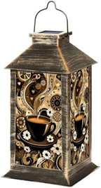 Solar Lantern Outdoor Garden Hanging Lantern Steaming Coffee Cup Abstract Brown Black Swirls Flowers Hearts Waterproof Solar Powered Lighting Outside Table Lamp for Patio Deck Yard Camping by Unknown