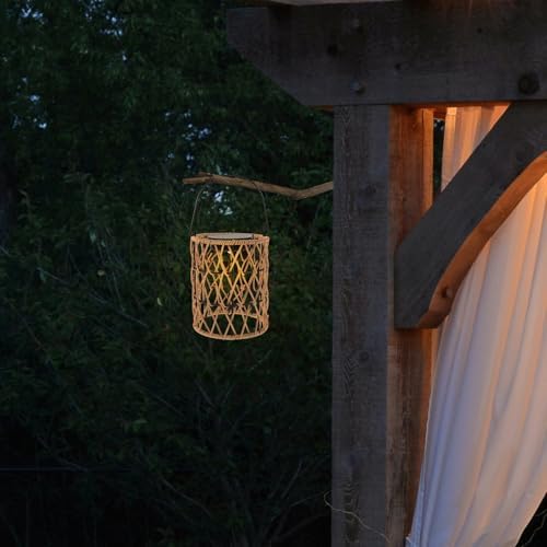 Rattan Woven Solar Outdoor Lantern with Handle for Porch Garden - Image 6