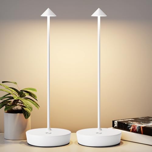 2Pack Rechargeable Cordless Table Lamp, Portable Powered LED Battery 6000mAh Metal USB Desk Lamp, 3 Levels Brightness Light for Restaurants Outdoor (2pack White) by YIBEN