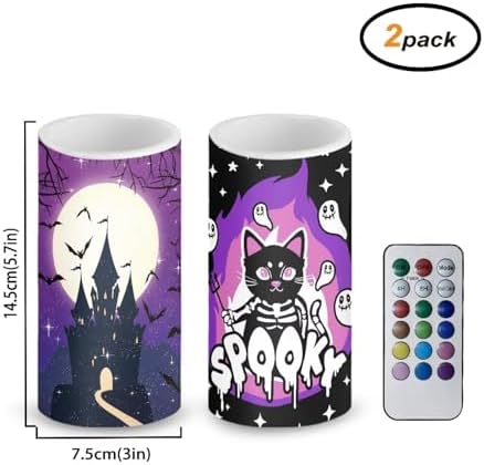 Halloween Day Flameless Candles with Remote and Timers Battery Operated Candles for Indoor Outdoor Trick or Treat Day Home Party Dinner Decorations, Black Cat Bat Castle - Image 2