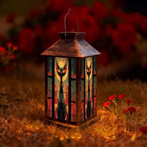 Solar Lantern Mid Century Stained Glass Outdoor Waterproof Garden Hanging Lantern Solar Powered Lighting Outside Solar Light for Patio Yard Camping, Gifts for Women Mom by Unknown