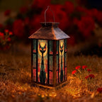 Solar Lantern Mid Century Stained Glass Outdoor Waterproof Garden Hanging Lantern Solar Powered Lighting Outside Solar Light for Patio Yard Camping, Gifts for Women Mom by Unknown
