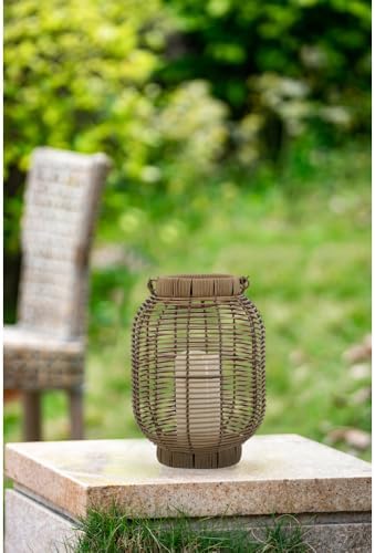 Elegant Poly Rattan Outdoor Lantern with Warm White LED Candle for Patio, Deck, and Garden Decor (Brown + Plastic+Rattan-2) by Unknown