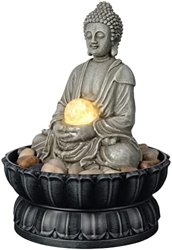 Kalona Tabletop Buddha Waterfall Fountain, Meditating Buddha Zen Fountain with LED Glass Orb, Relaxing Desk Water Feature for Home Office Decor(21127B) - Image 2