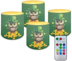 Flameless Candles with 18-Key Remote Battery Operated Candles with Timer St Patrick's Day Owl Gold Shamrocks LED Pillar Tea Lights for Patio Porch Home Decorations by Merkmak
