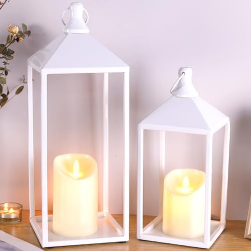 2 Pcs Wedding Lanterns Decorative with Candles White Farmhouse Lanterns by MATAHUMbeyourbetterchoice