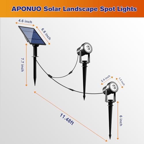 APONUO Solar Spot Lights Outdoor 2-in-1 Solar Landscape Lighting Dusk to Dawn Solar Uplights IP65 Waterproof 9.8ft Cable Outdoor Spot Lights for Yard Pathway Garden Tree Decoration (Cool White) - Image 6