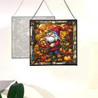 Autumn Harvest Gnome Stained Glass Suncatcher – Square Hanging Window Panel for Home or Greenhouse – Whimsical Glass Art Gift for Garden Lovers, Christmas, Halloween, Father Days NXugt7 - Image 4