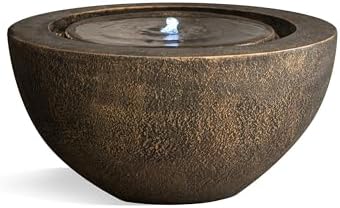 XBrand 9.65" H Round Sphere Water Fountain Indoor/Outdoor with LED Light, Polyresin Bubbler Feature for Patio, Yard, Home Décor - Bronze, Tranquil Serene Garden Accent by XBrandHomeGarden