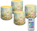 4 Packs Flameless LED Battery Candles with Colored Light Watercolor Sunflower Daisy Flower Waterproof Pillar Fake Candles with Remote for Wedding Beach Party Decor Home Decoration by Unknown