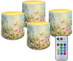 4 Packs Flameless LED Battery Candles with Colored Light Watercolor Sunflower Daisy Flower Waterproof Pillar Fake Candles with Remote for Wedding Beach Party Decor Home Decoration by Unknown