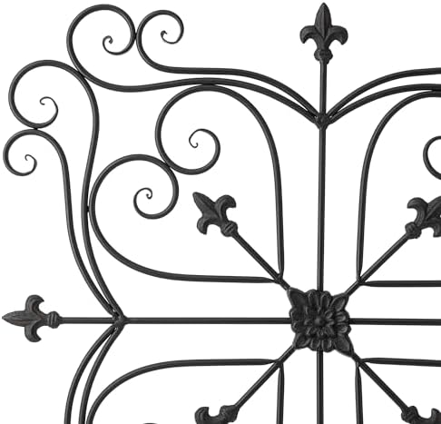 Glitzhome Vintage Wall Decor, Black Artistic Beauty Metal Garden Ornament Powder-Coated Matte Black Finish Charming Fleur-de-lis Outdoor Indoor Decoration - Image 6