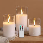 Eywamage Clear Glass Flameless Candles with Remote Timer, Flickering Battery LED Pillar Candles Set of 3 by EywamageCandles