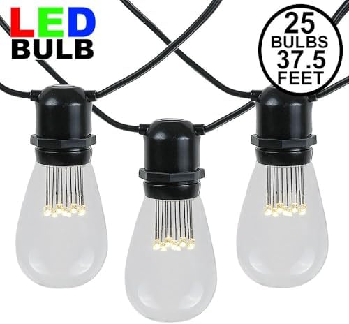 37.5 Foot S14 LED Edison Outdoor String Lights, Black Wire, 25 Bulbs - Image 2