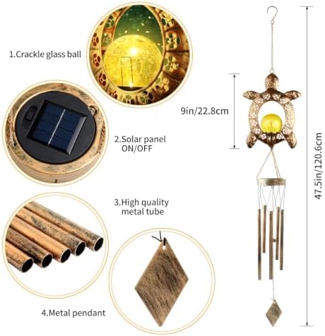 Solar Turtle Wind Chimes, Tortoise Wind Chimes Lights, Gifts for Women - Image 3