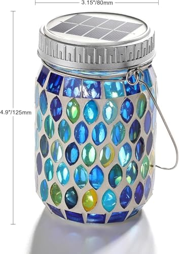 Cooo Mosaic Lanterns Outdoor Waterproof with 215% Larger Solar Panel, Never Rust Lids, True Capacity Battery- Solar Mason Mosaics Jar Lantern for Patio Garden Yard Balcony Hanging or Table (1) - Image 2