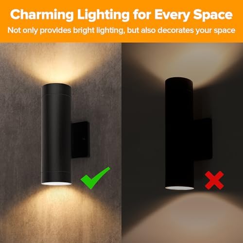 LUTEC Outdoor Wall Light Fixtures, Integrated LED Cylinder Up-Down Sconce, 16W 3000K Waterproof Aluminum Exterior Lighting, Modern Matte Black Wall Sconce Outdoor Lighting for Porch, Entryway, 4 Pack - Image 3