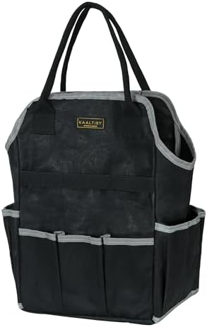 Garden Tool Bag | Heavy-Duty 16oz Waxed Canvas Garden Tool Tote with 8 Pockets | L9.5" x W6" x H15.5" | Tools Storage Bag for Gardeners, Portable Tool Organizer for Garden Essentials by Kaaltisy