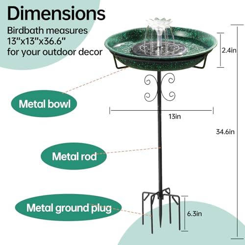 Solar Powered Bird Bath with Fountains for Hummingbirds,Stable Stylish Design with 5-Prong Base Stake Metal Bird Bath for Outside Yard Lawn Patio Garden - Image 3