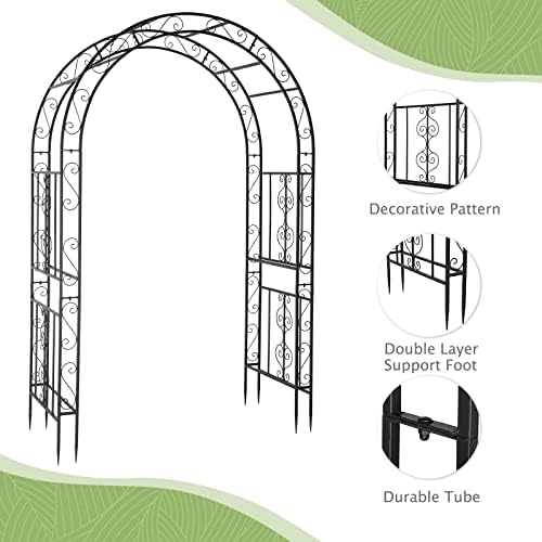 7FT Heavy Duty Steel Garden Arbor with Side Garden Trellis, Rust-Resistant Powder Coated Wedding Arch Archway for Backyard, Vine Plants & Outdoor Decor - Includes Ground Stakes & Easy Assembly - Image 5