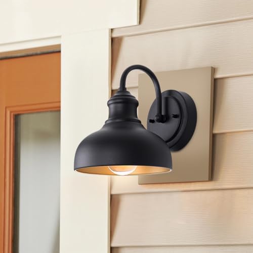 Black Outdoor Gooseneck Lighting for Barn 7 Inch Farmhouse Exterior Light Fixtures with Wall Mount, Small Porch Light with Brass Interior, Outside Gooseneck Wall Sconce for House Garage Patio - Image 3