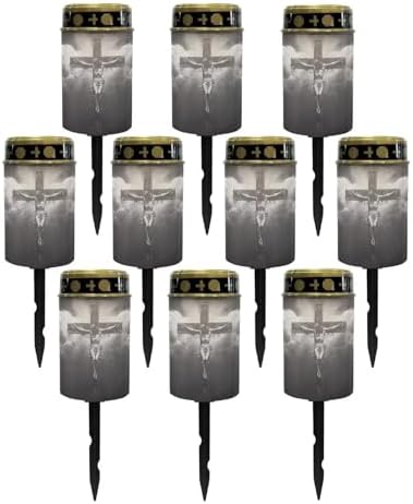 Poceacles Cross Solar Lights Set of 10 Outdoor Solar Powered Outdoor Cemetery Stake Lights Grave Solar Lamp Landscape Lighting Waterproof Grave Flameless Candles, God Cross Black by Poceacles