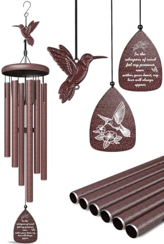 Hummingbird Memorial Wind Chimes for Loss of Loved One - 35" Long Sympathy Wind Chimes for Outside, Bereavement, Remembrance, Funeral Gift for Mother, Dad, Husband, Son & Sister by WindsPlay