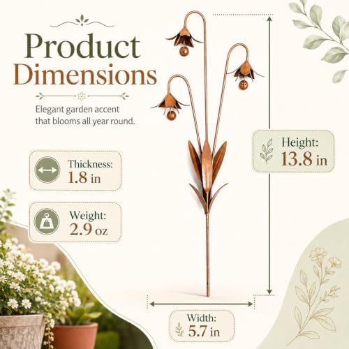 Metal Bluebell Garden Stake with Bells, Triple Flower Wind Chime Outdoor Yard Art, Decorative Stake for Patio Lawn Pathway Flower Bed Planter, Rustic Decor 2pcs - Image 2