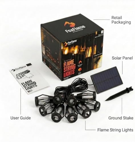 FoxFlame Solar String Lights Outdoor Waterproof, Patented Fire Effect 21 Ft - Image 2