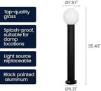 35.5" Outdoor Post Light, Modern Outside Bollard Light with Opal Glass Globe, Black Aluminum Pathway Lamp Post Light for Walkway Driveway Patio Garden, Hardwired, E26 Bulb Not Included - Image 4