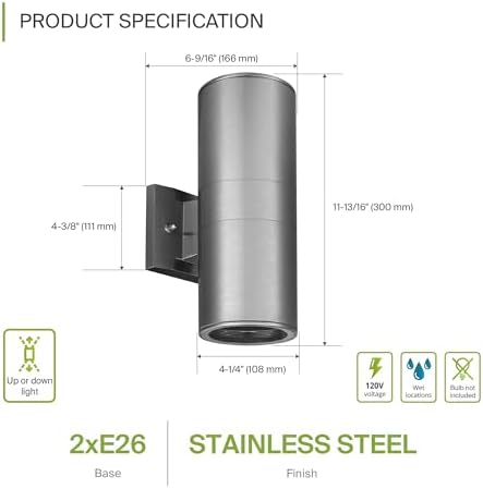 ASD 2 Light Cylinder Outdoor Sconce Lights, Steel 120W E26 ETL - Image 2