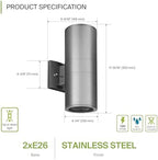ASD 2 Light Cylinder Outdoor Sconce Lights, Steel 120W E26 ETL - Image 2