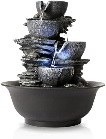 Tabletop Water Fountain Indoor Waterfall Fountains Stacked Rocks Water Feature Feng Shui Zen Meditation Relaxation Desktop Fountain for Home and Office Indoor Spaces Decor (Style 15) by WICHEMI