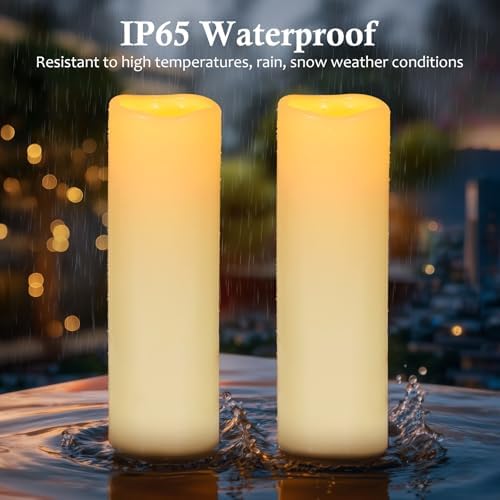 14" x 4" Large Outdoor Candles Waterproof Flickering LED Flameless Candles Battery Operated with Timer - Realistic LED Pillar Candles with Remote for Wedding Festival Home Decor Ivory 2 Pack - Image 4