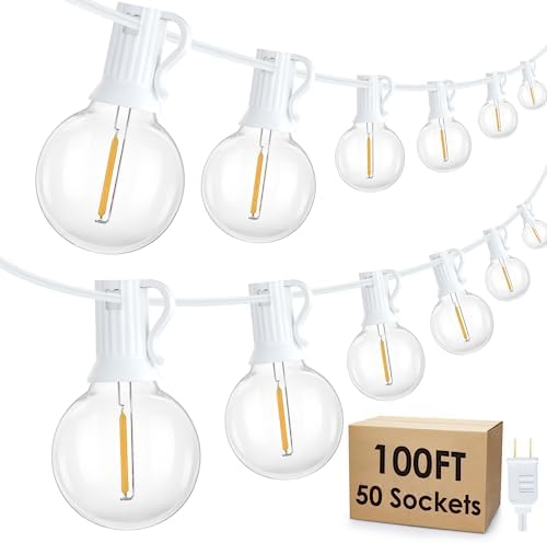 Mlambert 100Ft LED Outdoor String Lights, Dimmable Waterproof G40 Globe Patio Lights with 50+3 2700K Shatterproof Bulbs for Cafe Bistro-White Cord - Image 7