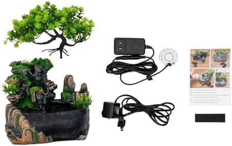 Tabletop Waterfall Fountain, Mini Rockery Fountain with Colorful LED Light, Indoor Resin Desktop Fountain Décor for Home Office, 6.7 x 7 x 5.9 Inch - Image 3