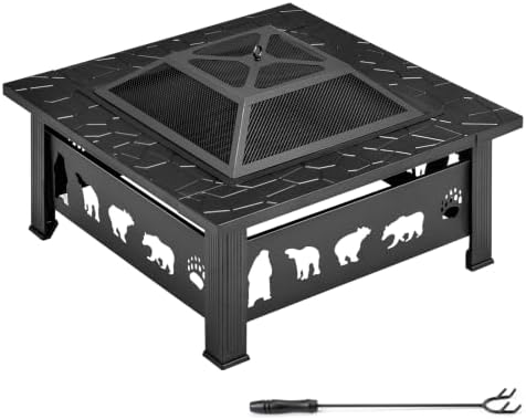 Outvita Outdoor Fire Pit, 32 Inch Square Firepit Table, Diamond Cutout by Outvita